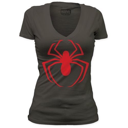 Spider-Man Red Arachnid Logo Ladies Black T-Shirt